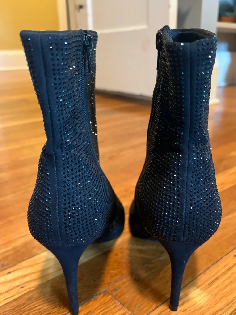 Express Black Rhinestone Pointed Toe Booties